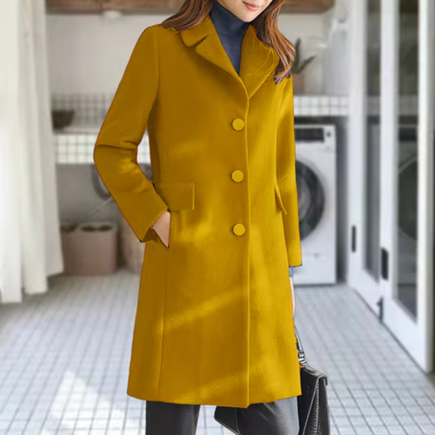 Elegant vintertrenchcoat i ull för kvinnor