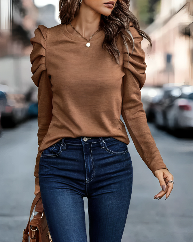 Fashionabel pullover med puffärm för kvinnor