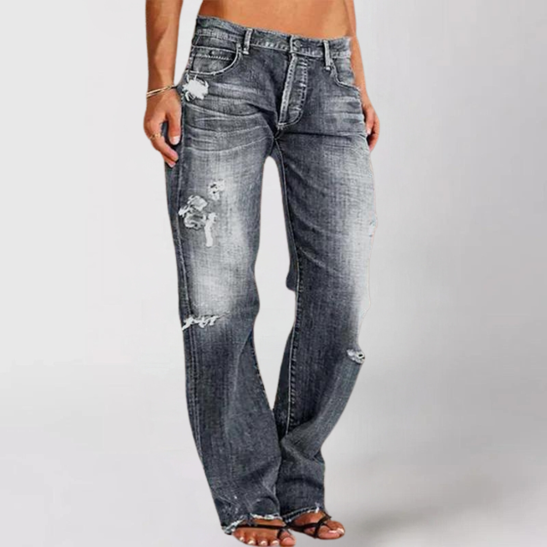 Utsvängda rippad denim jeans för kvinnor