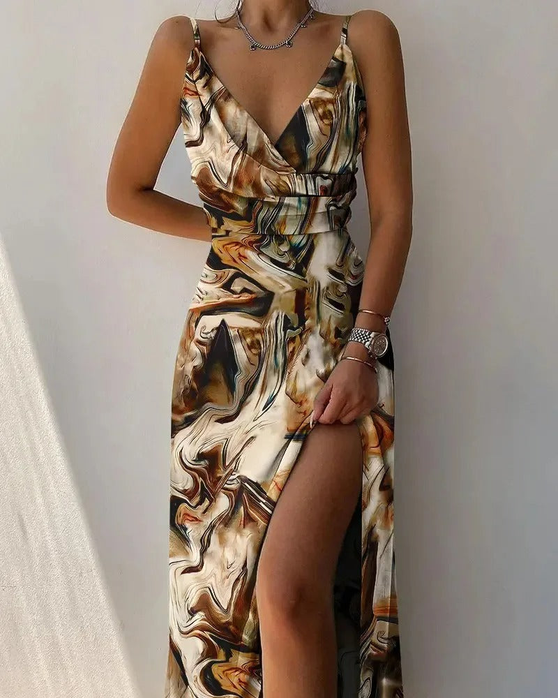 Elegant ärmlös V-ringad klänning