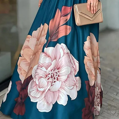Snyggt set med långärmad croptop och blommig kjol för kvinnor