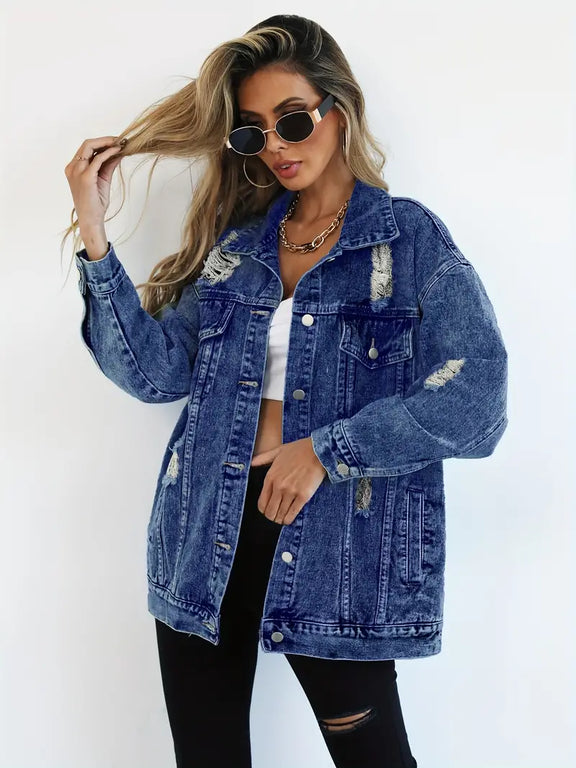 Trendig oversized jeansjacka för kvinnor