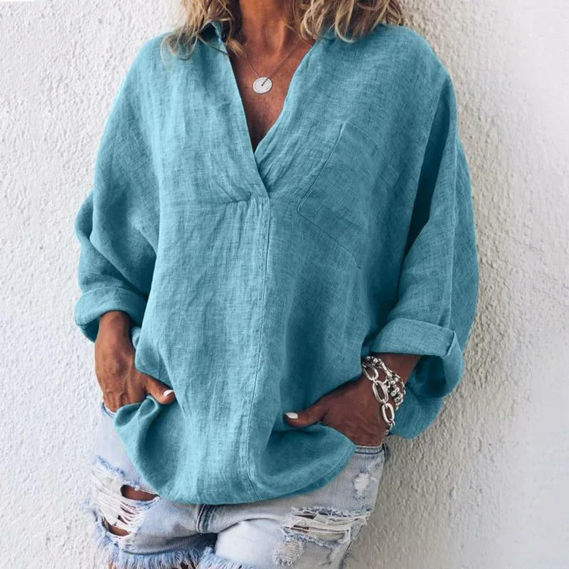 Vintage bomull och linne blus för kvinnor