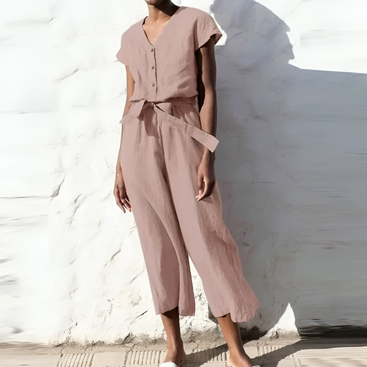 Casual V-ringad kortärmad jumpsuit med raka ben för kvinnor