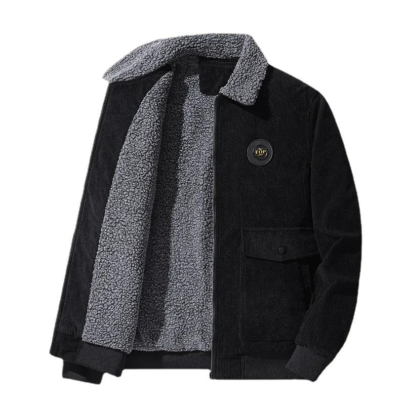 Pälskrage varm corduroy jacka rock för män