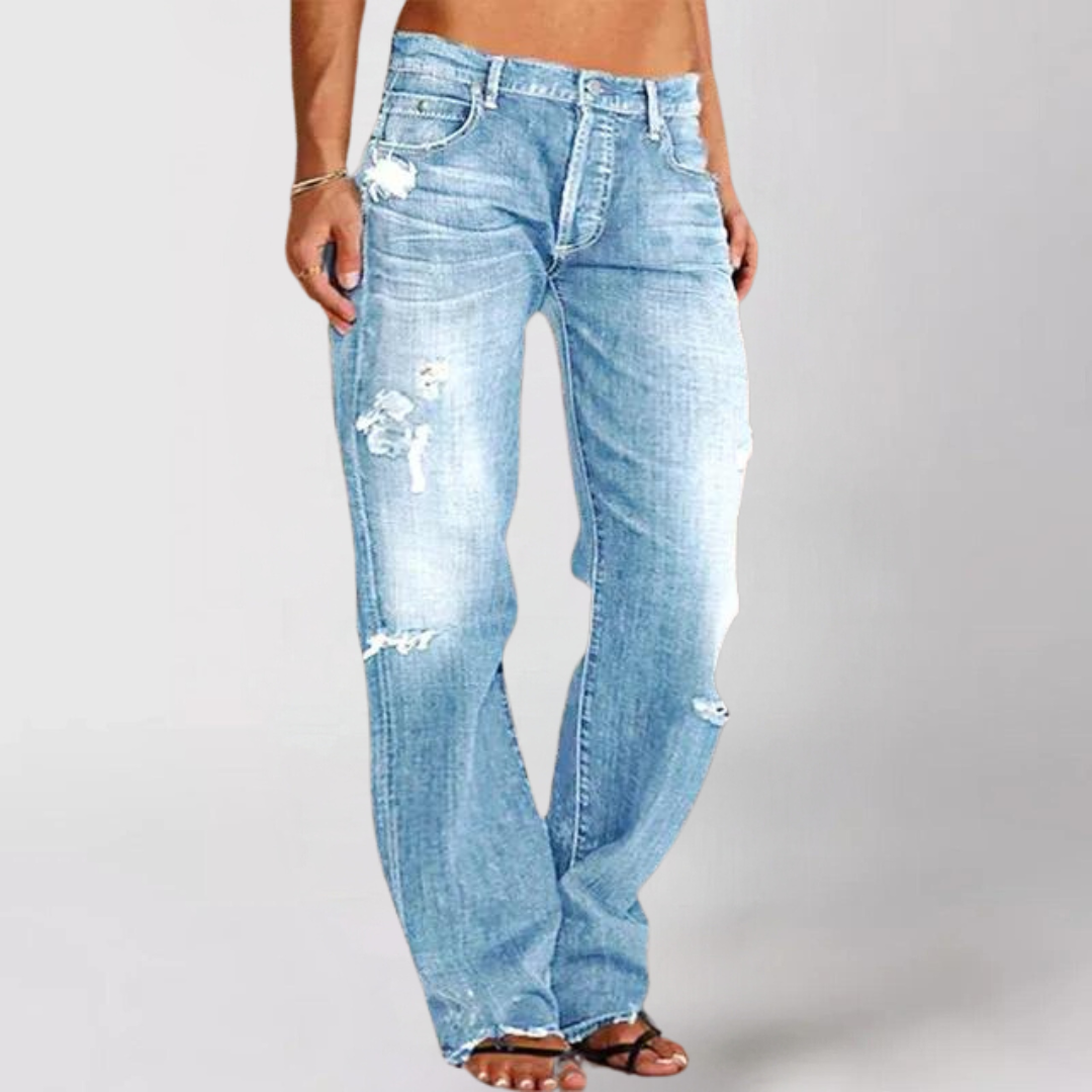 Utsvängda rippad denim jeans för kvinnor