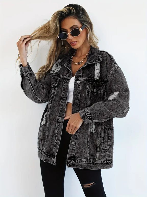 Trendig oversized jeansjacka för kvinnor