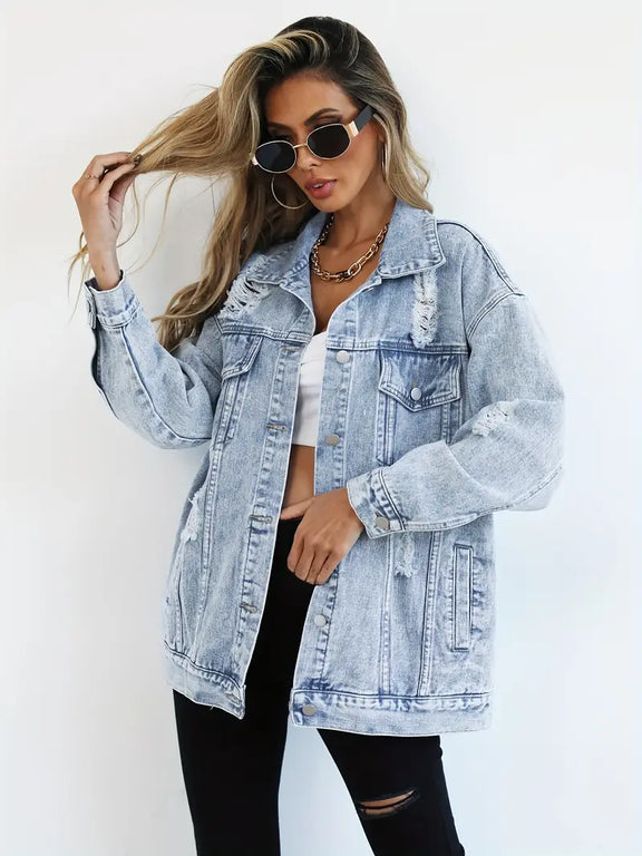 Trendig oversized jeansjacka för kvinnor