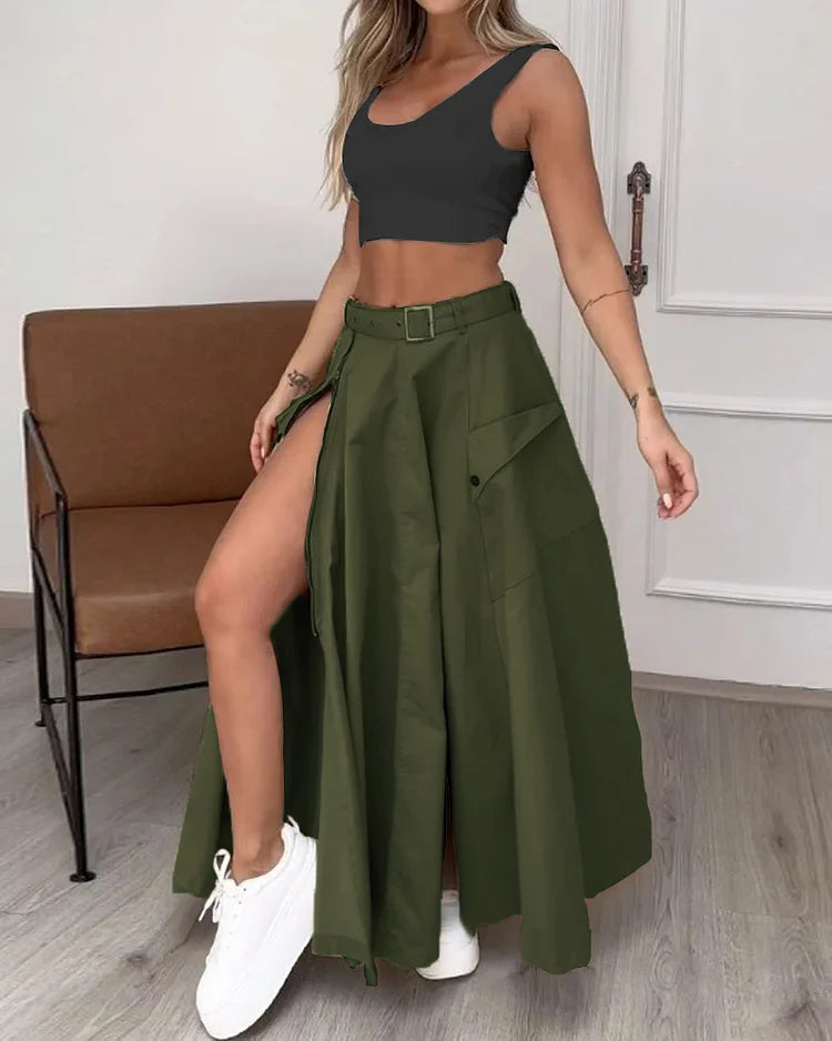 Crop ärmlös och snygg Långkjol set för kvinnor