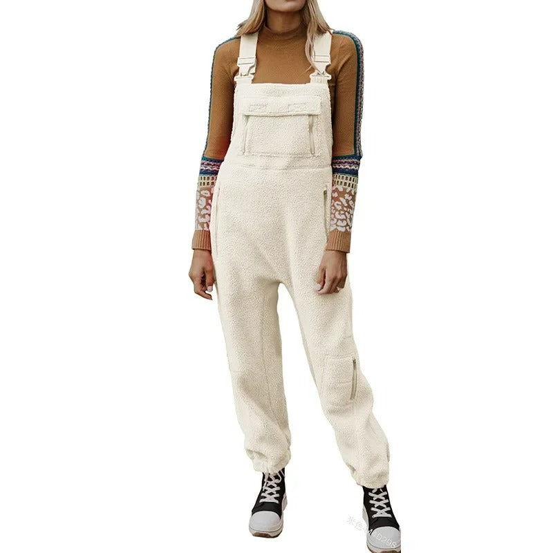 Vintage overall fleece med stora fickor för kvinnor