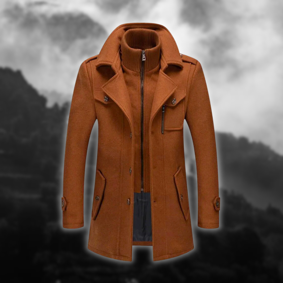 Dubbelkrage ull trenchcoat för män