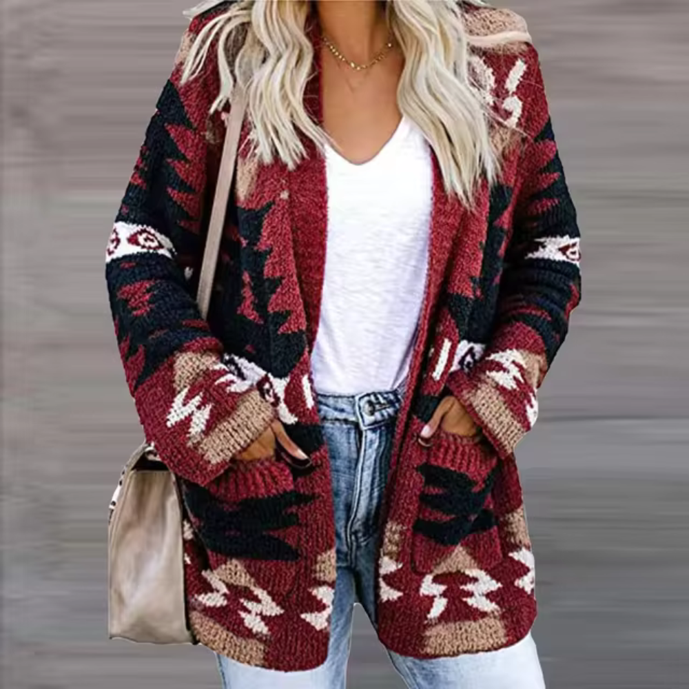 Retrostickad boho stil vinterkofta för kvinnor