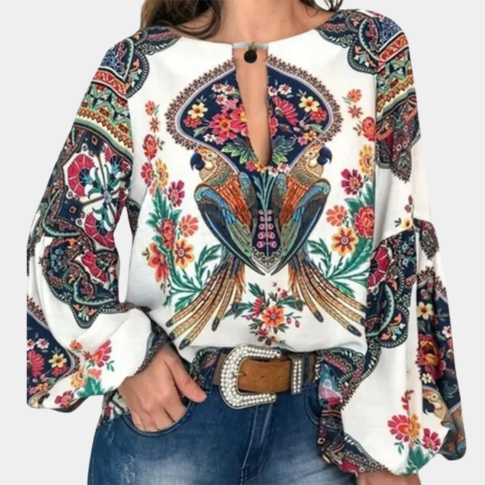 Elegant blommig blus med lyktärmar för kvinnor