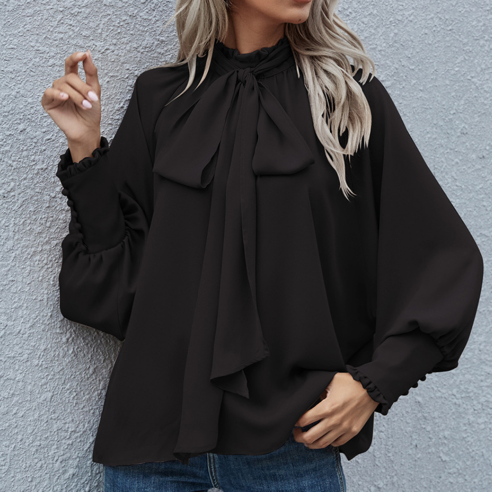 Elegant lös långärmad blus med knytband för kvinnor