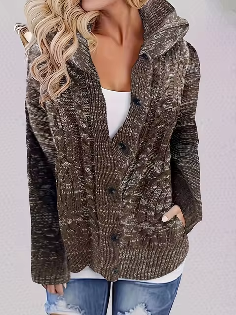 Stickad hoodiejacka för kvinnor