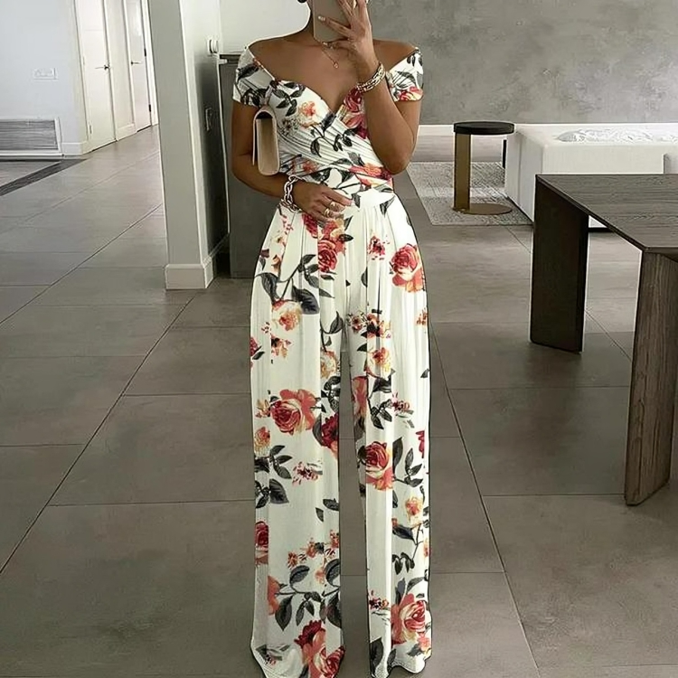 Blommig off-shoulder jumpsuit för kvinnor