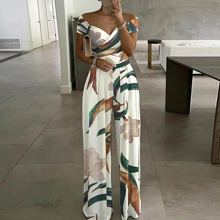 Blommig off-shoulder jumpsuit för kvinnor