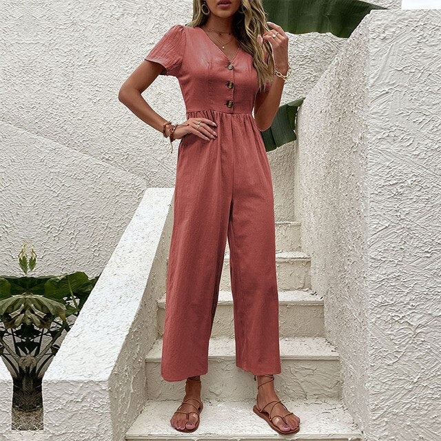 Casual Chic Kortärmad Jumpsuit för Kvinnor