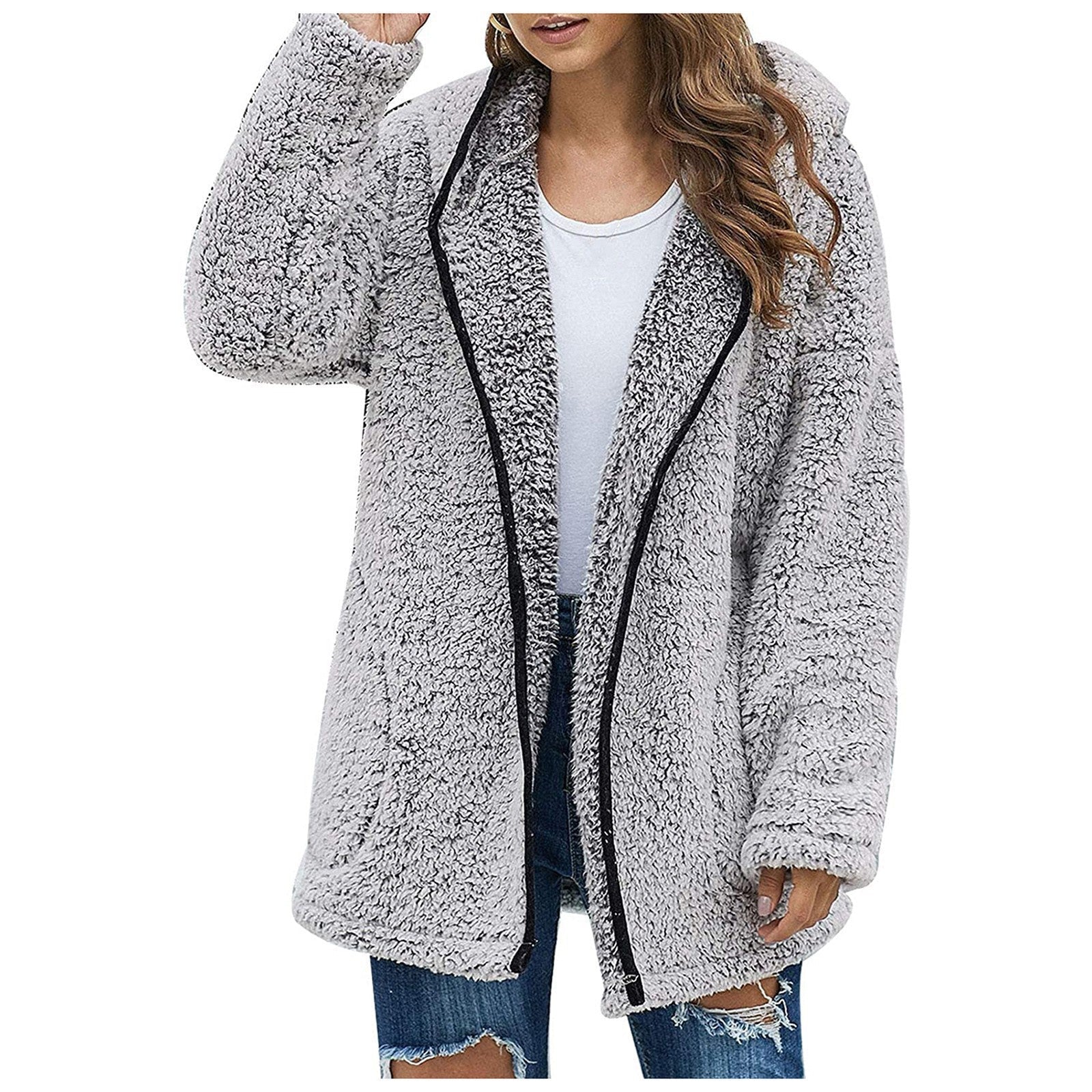 Tjock fleece varm vinterjacka med huva för kvinnor