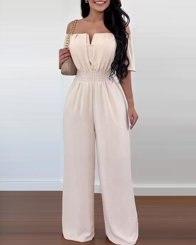 Elegant off-shoulder kortärmad jumpsuit för kvinnor