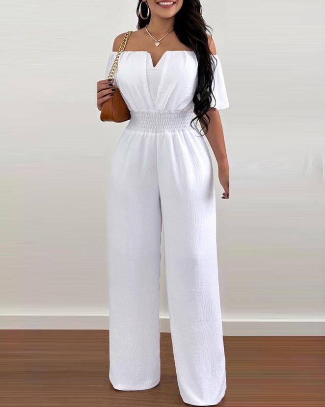 Elegant off-shoulder kortärmad jumpsuit för kvinnor