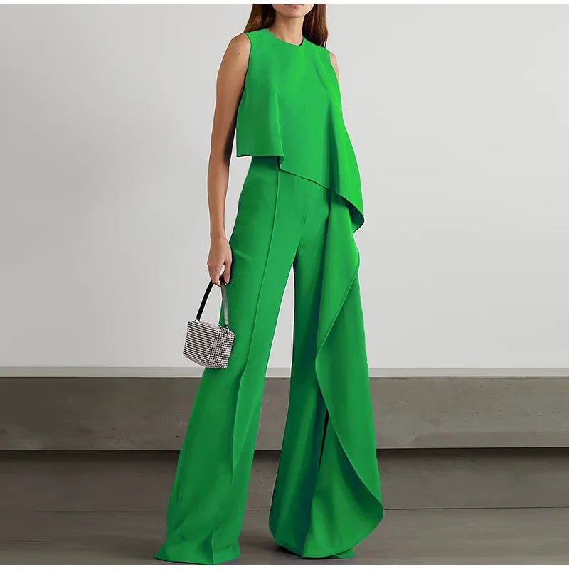 Elegant ärmlös volangbyxdress med vida ben för kvinnor