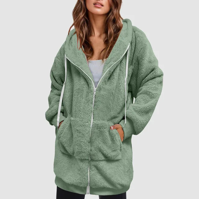 Oversized varm mysig mjuk jacka med huva för kvinnor