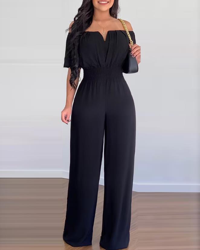Elegant off-shoulder kortärmad jumpsuit för kvinnor
