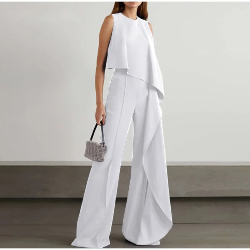 Elegant ärmlös volangbyxdress med vida ben för kvinnor