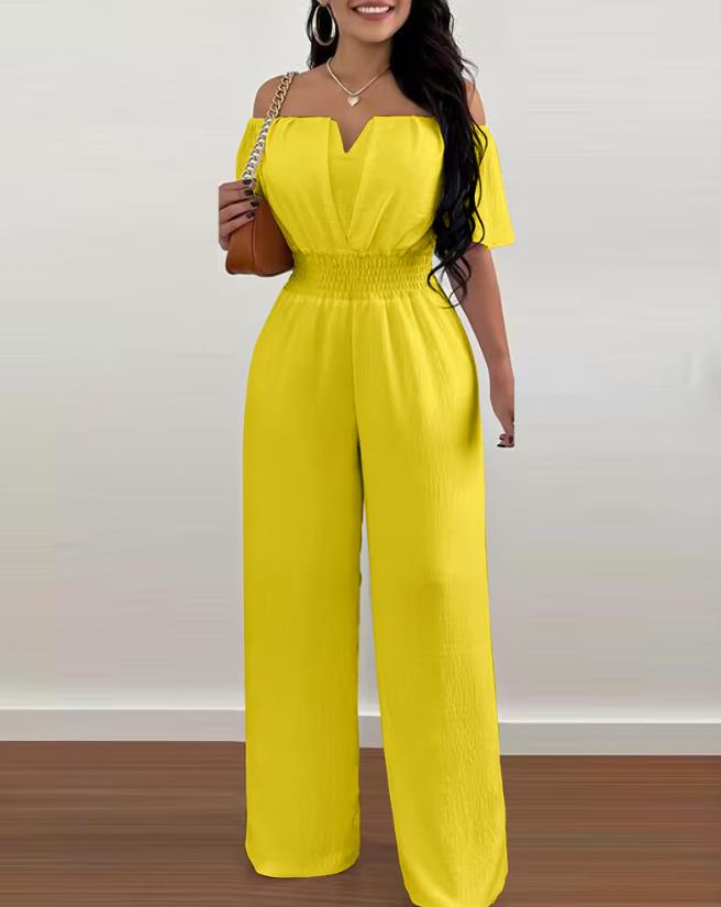 Elegant off-shoulder kortärmad jumpsuit för kvinnor