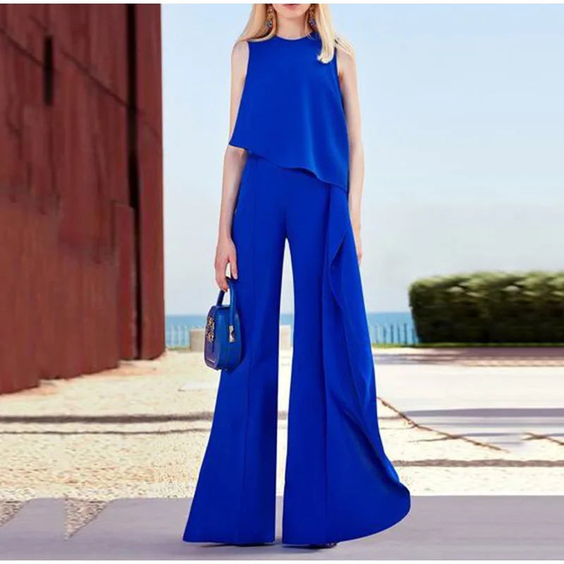 Elegant ärmlös volangbyxdress med vida ben för kvinnor