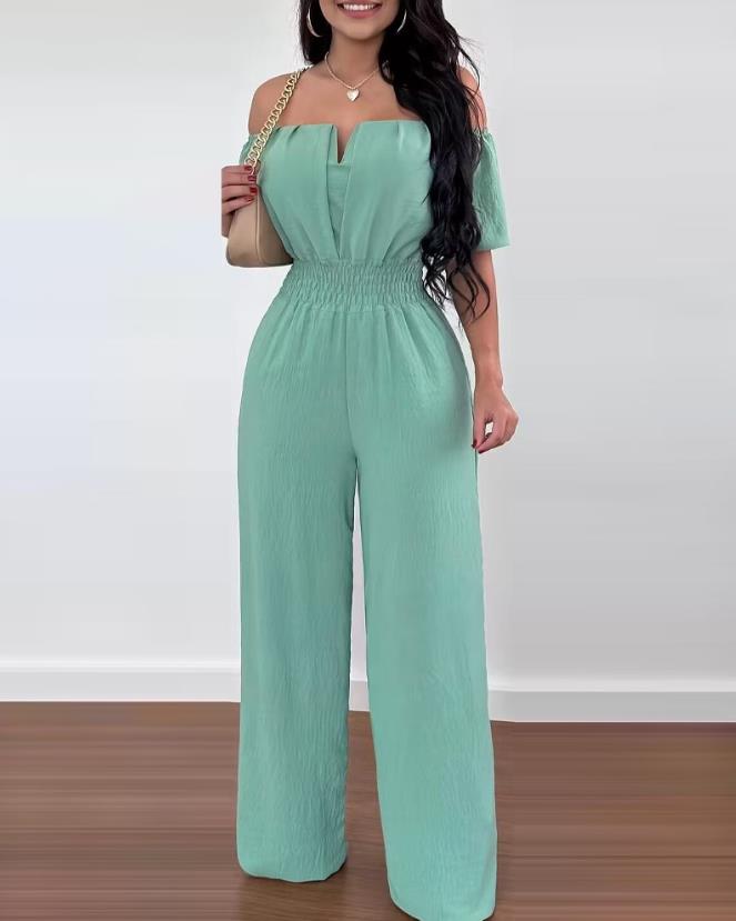 Elegant off-shoulder kortärmad jumpsuit för kvinnor