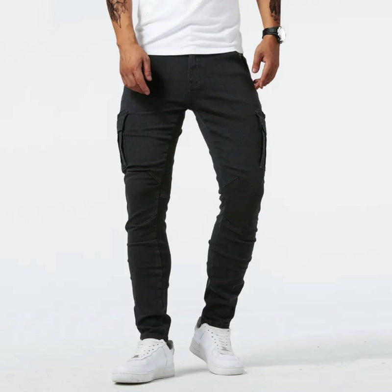 Stretchiga skinny cargobyxor för män