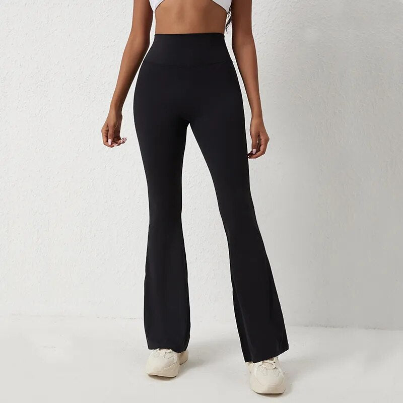 Höga midjebredda leggingsbyxor med vida ben för kvinnor