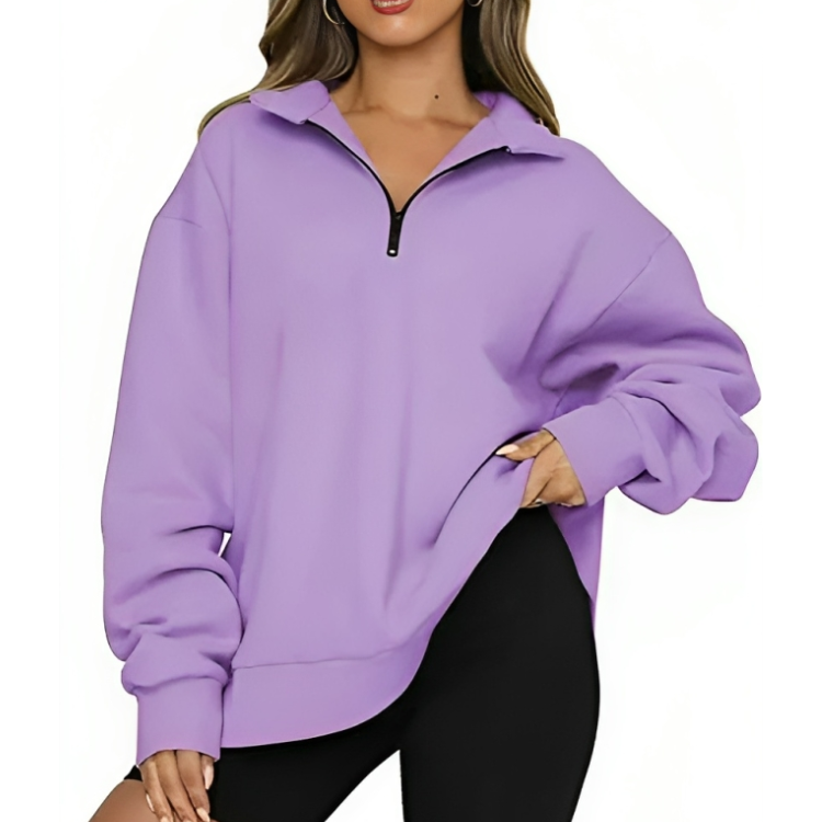 Oversize halvzip polo sweatshirts för kvinnor