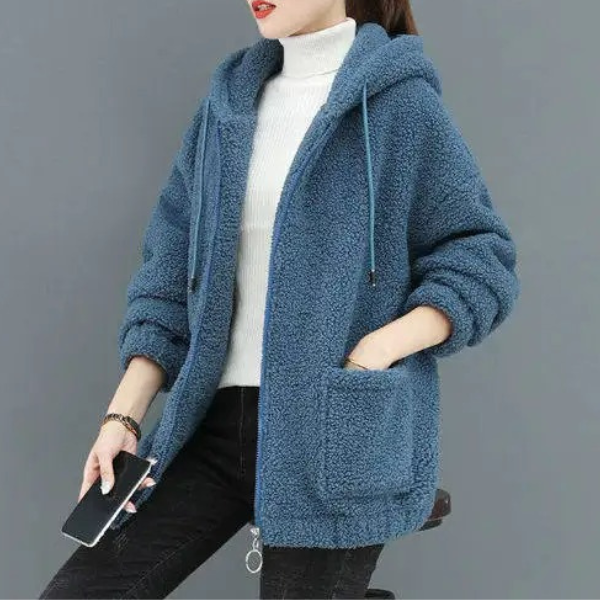 Fleece Tjock Varm Plysch Dragkedja Jacka för kvinnor