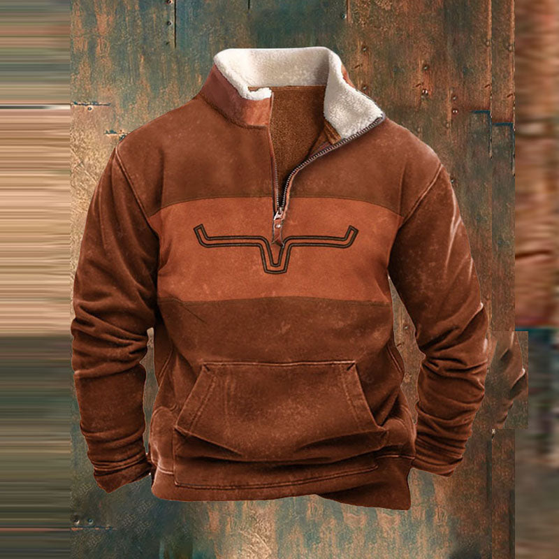 Vintage jacka med grafiskt tryck och patchwork för män