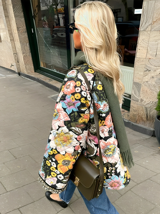 Lös blommönstrad kappad jacka för kvinnor