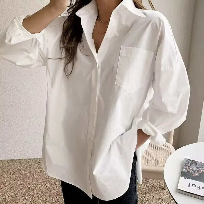 Elegant långärmad vit blus för kvinnor