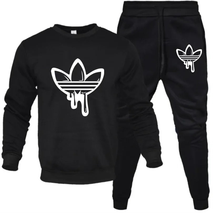 Lediga tryckta sweatshirts och byxor 2-delat set för män