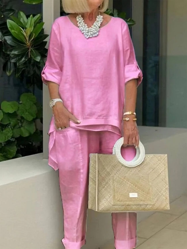Elegant lös blus och byxor set för kvinnor