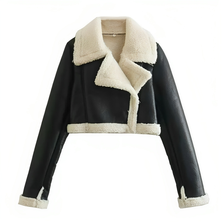Crop-jacka i imiterad shearling