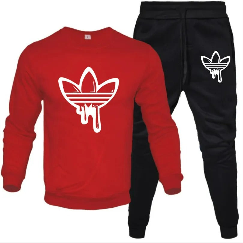 Lediga tryckta sweatshirts och byxor 2-delat set för män