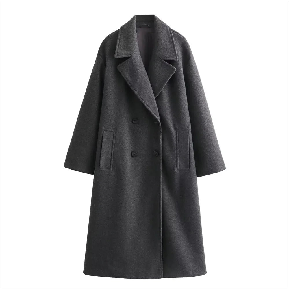 Vintage ullig varm trenchcoat för kvinnor