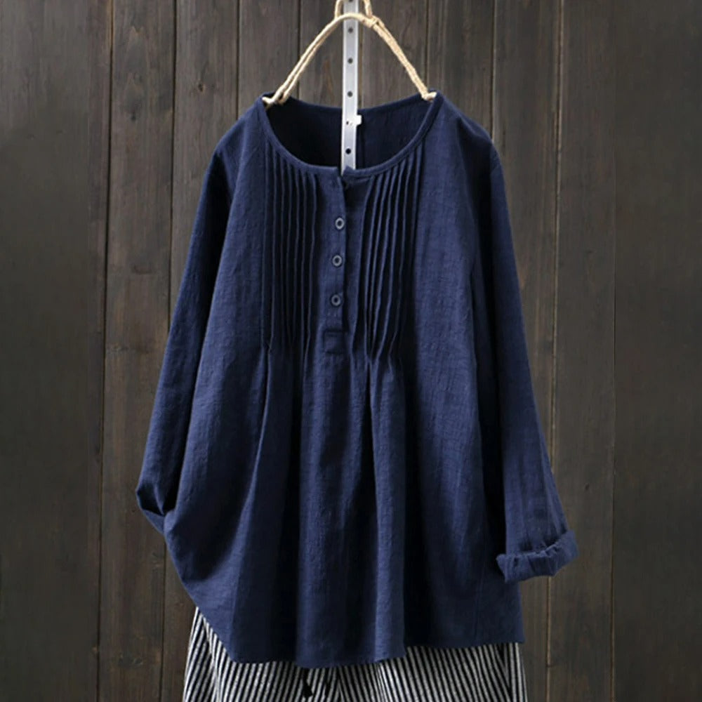 Lös vintage långärmad blus för kvinnor