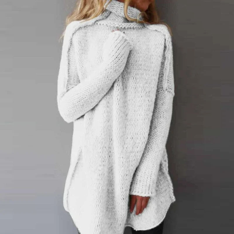 Turtleneck Stickad Lös Jumper Tröja för kvinnor