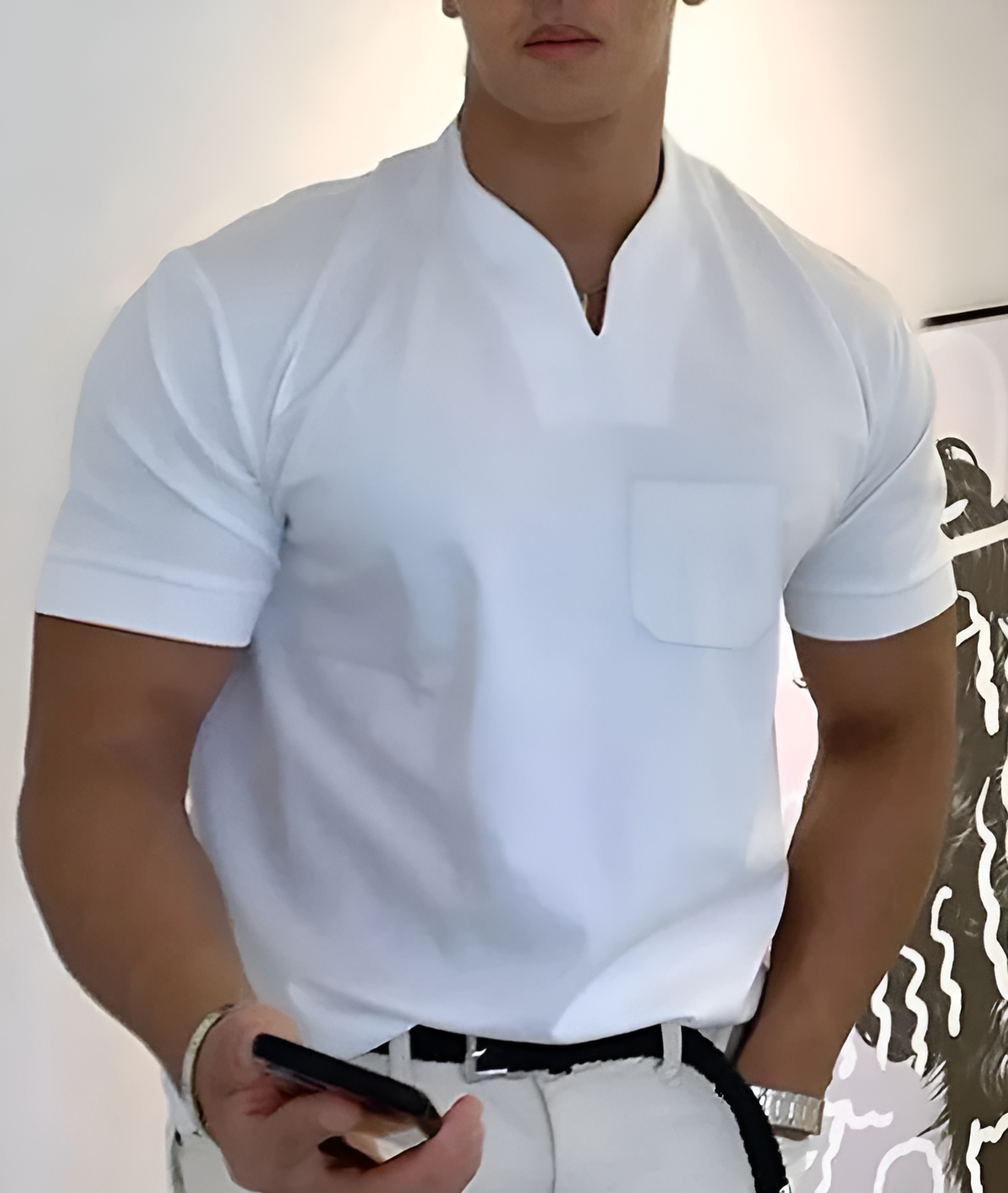 Snygg T-shirt Med V-ringning För Män