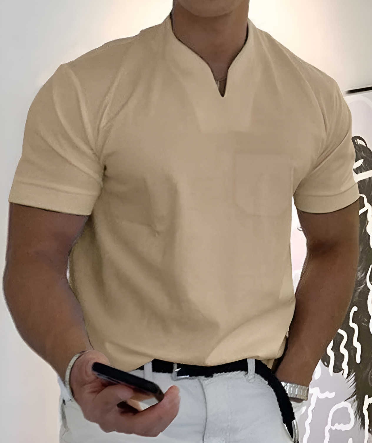 Snygg T-shirt Med V-ringning För Män