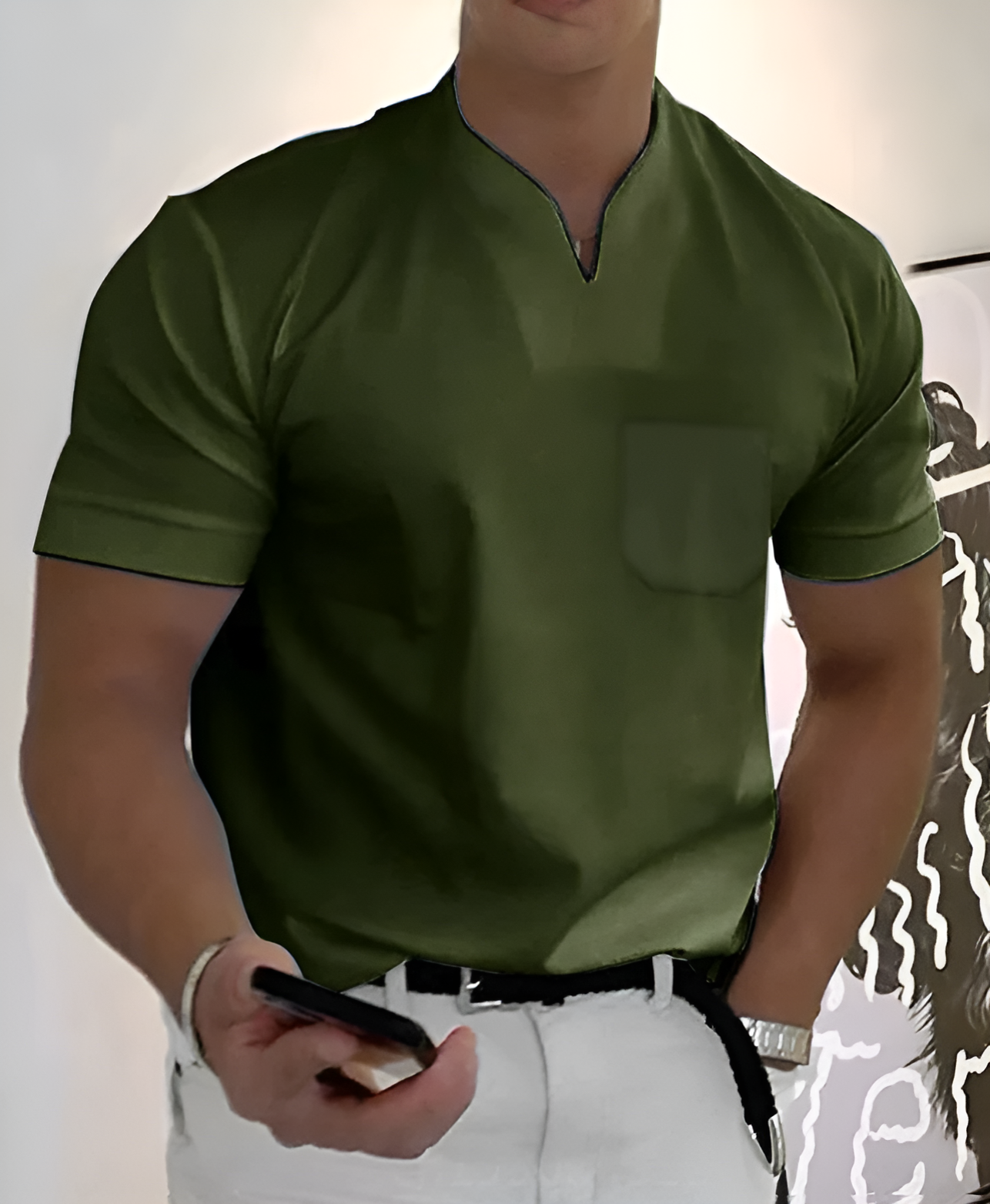 Snygg T-shirt Med V-ringning För Män