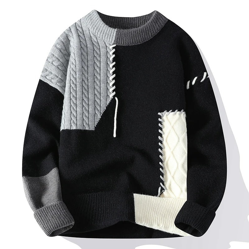 Varma Turtleneck Snygga Patchwork-tröjor för män